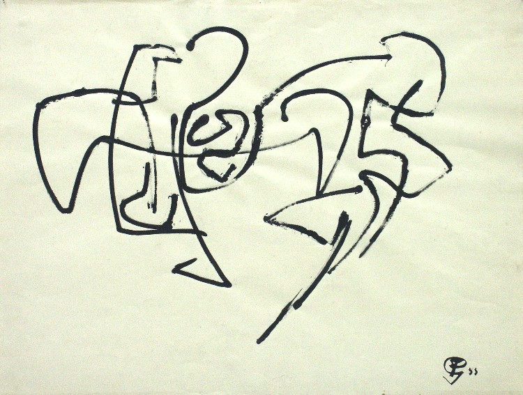 franck gribling ACTIONDRAWING nr3 januari 1955 50x65 cm