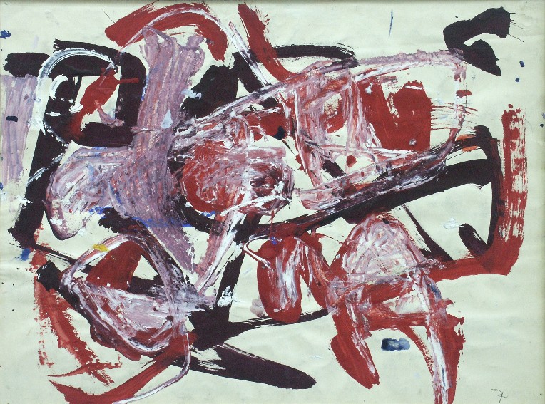 franck gribling RED ACTION 1957 gouache 50x65 cm