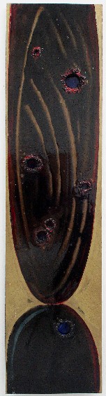 franck gribling ItIsNotTheBullittThatKillsButTheHole 1989 EpoxyCoalWood 245x65 cm,